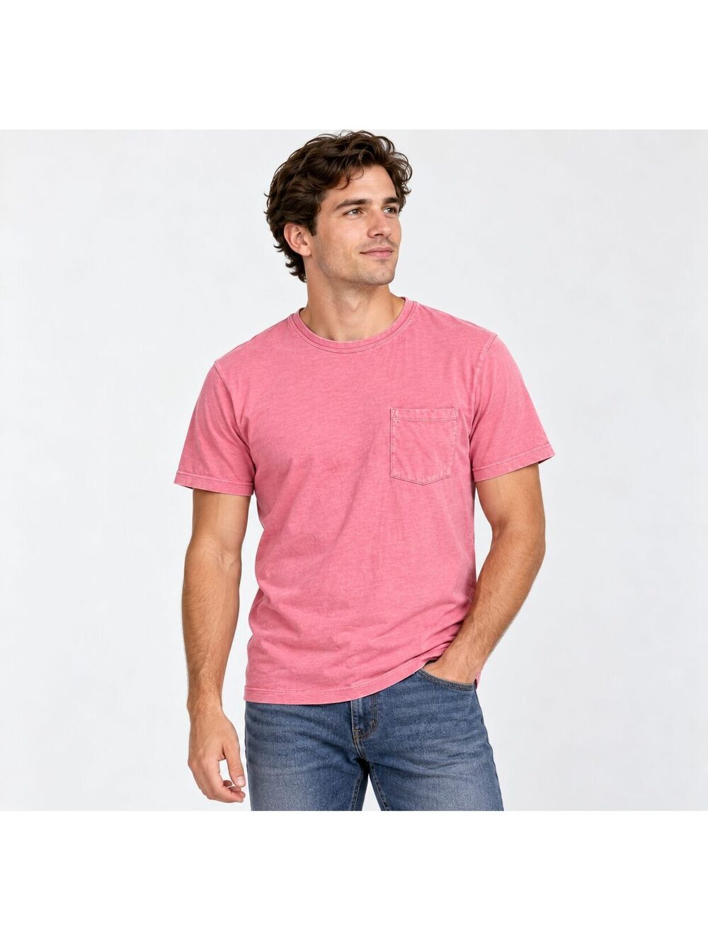 J.Crew Men's M Garment-Dyed Slub Cotton Pink Pocket T-Shirt Crewneck